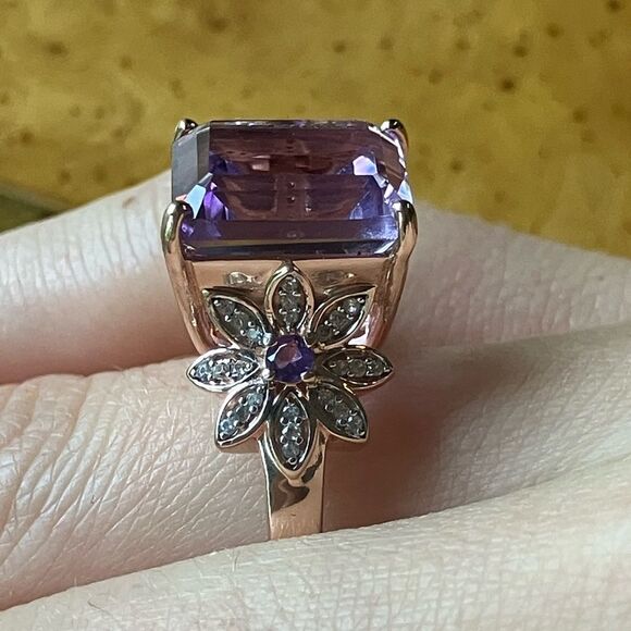 Natural Rose De France Amethyst Sterling Silver Cocktail Ring Size 10 - Picture 3 of 9